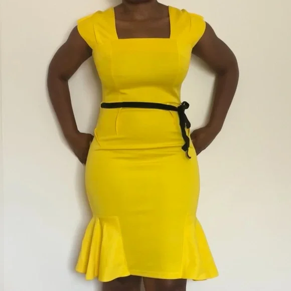 Dresses | Yellow Belated Fit And Flare Dress Size Medium | Poshmark